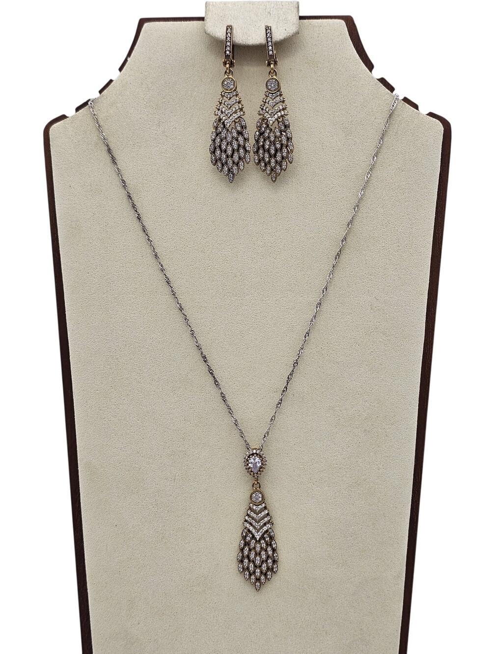 Vintage 925 Sterling Drop Crystal Earrings and Pendant Set Statement Bridal